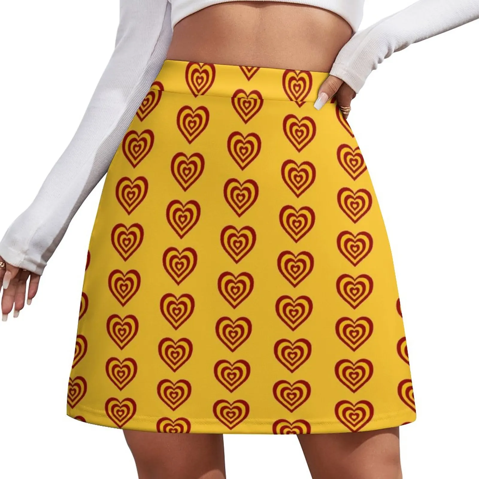 Gold and Cardinal - Powerpuff Girls Retro Heart Mini Skirt Dresses womens clothing
