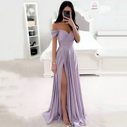 Evening Dresses Off-the-shoulder Neckline Floor-length Evening Gown Luxury Slit Lace Up Evening Dresses Woman Elegant Sleeveless