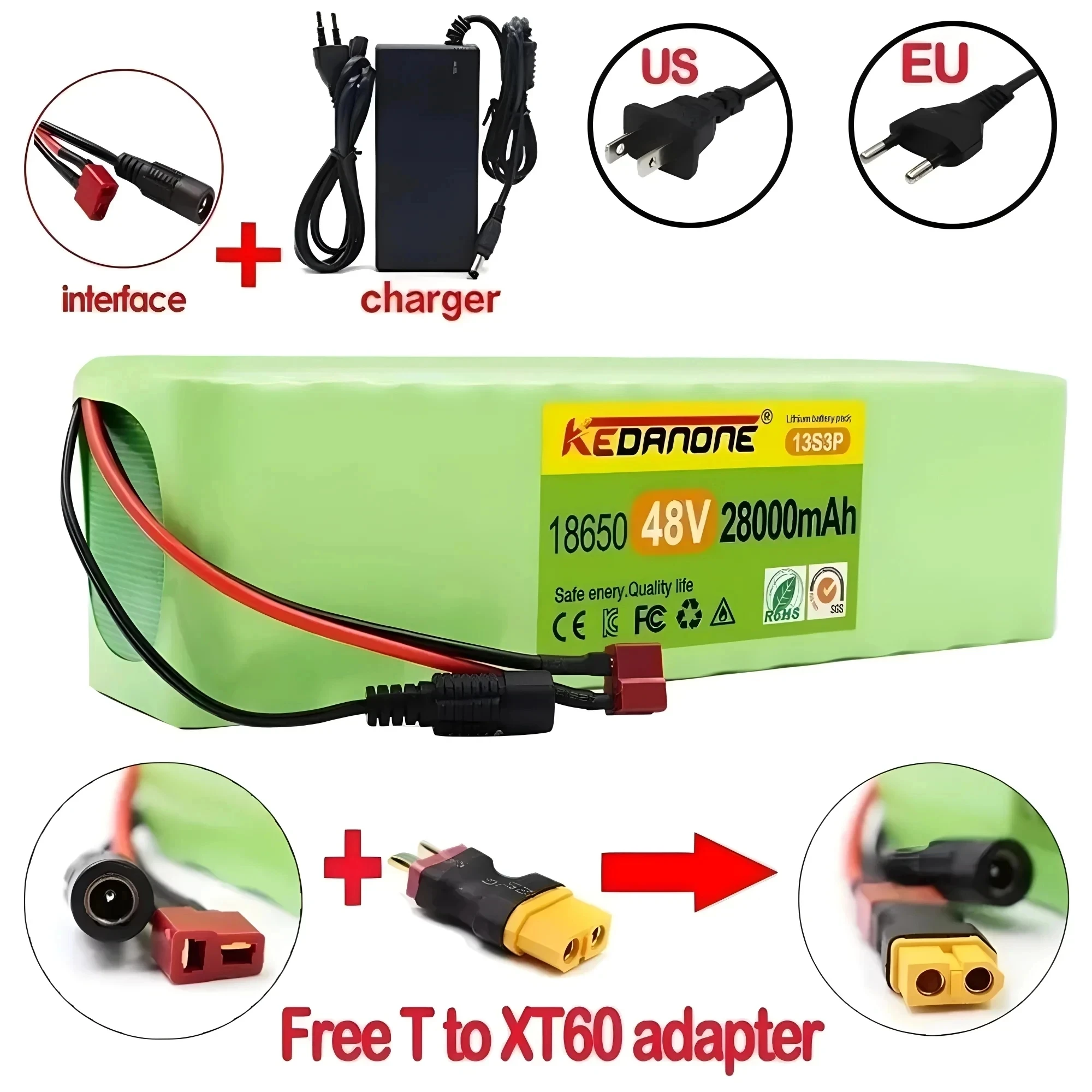 

Новый 48V 28000mAh 1000W 13S3P 48V комплект литий-ионный батарей 28Ah разъем + DC поставляется с XT60 разъемом в подарок, с BMS + зарядным устройством