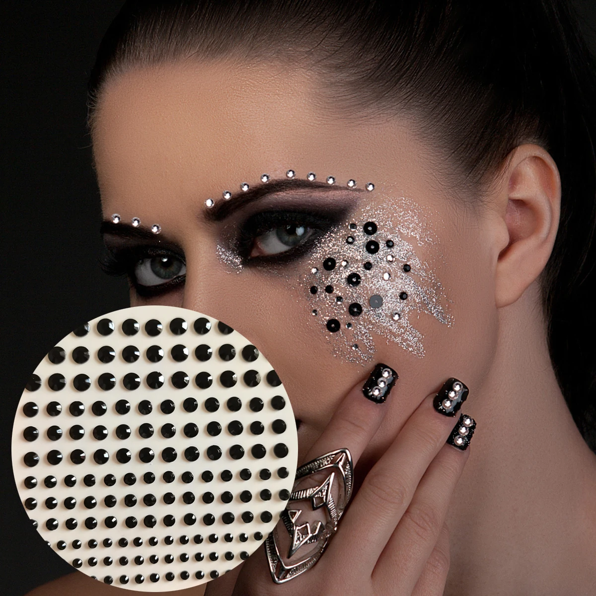 

6Sheets/Lot 3D Eyes Face Makeup Temporary Tattoo Self Adhesive Jewels Face Stickers Festival Body Art Decorations Nail Diamond