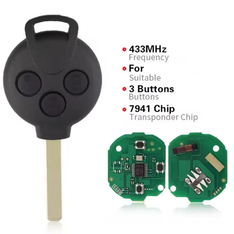 Super Sale Buttons Car Remote Smart Key for Mercedes-Benz Smart Fortwo 451 2007-2013 433Mhz 7941 Chip Keyless Entry Transmitter