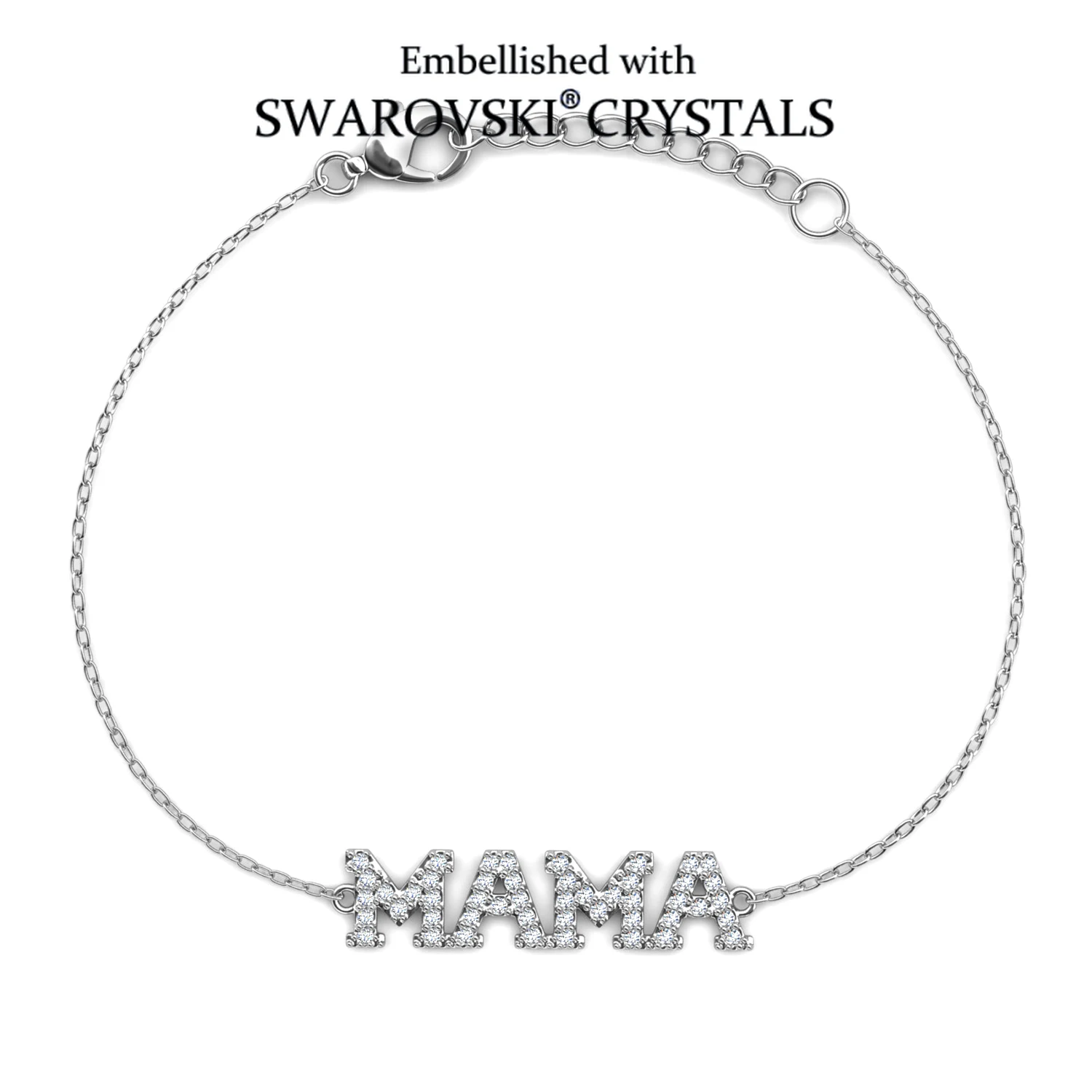 Paved MAMA Letter Chain Bracelet Embellished with Swarovski Crystals Copper Silver Plated Women Jewelry Mothers Day Gift