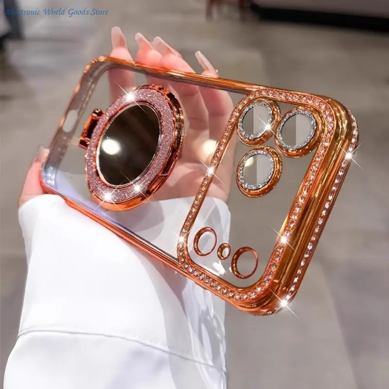 A3PD Glitter Mirror Shockproof Case with 360 Rotatable Stand Stylish Functional Case for Phone 17