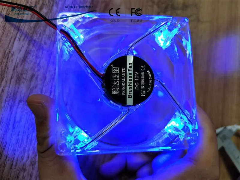 New Mute Pengda Blueprint 8025 Luminous Led Double Ball Power Computer Case 12V 8cm Cooling Fan80*80*25MM