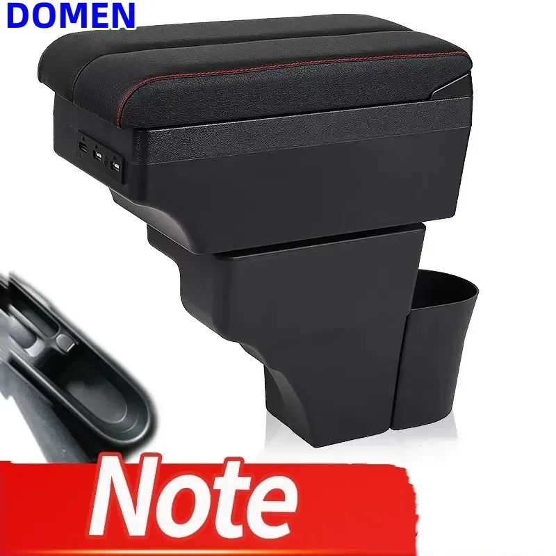 

For Nissan Note armrest box Central Store Content With Retractable Cup Hole Large Space Dual Layer USB Charging