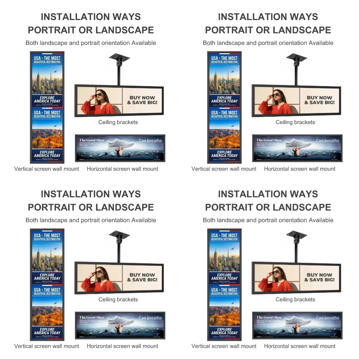 37.6 Inch Panoramic LCD Display Wall Mount & Ceiling Mount Android 14 WiFi-6 Advertising Bar Screen for Shop