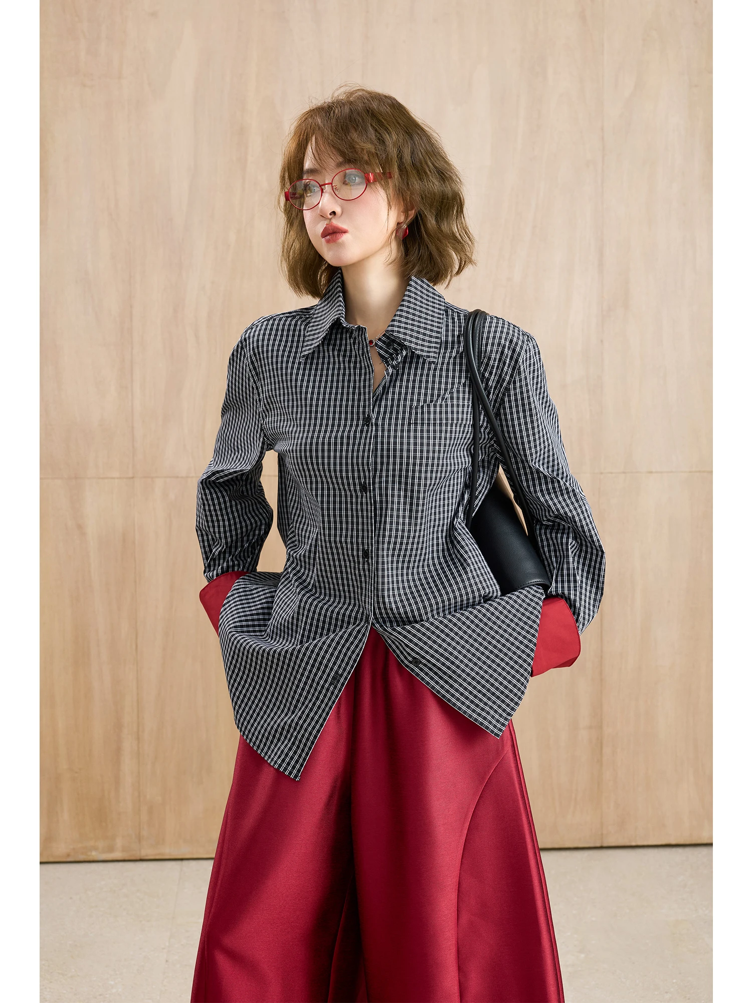 

MIUCO American Retro College Sle Color Blo Plaid Loose Fit Women's irt Casual Long Sve Spring 2026 Spring