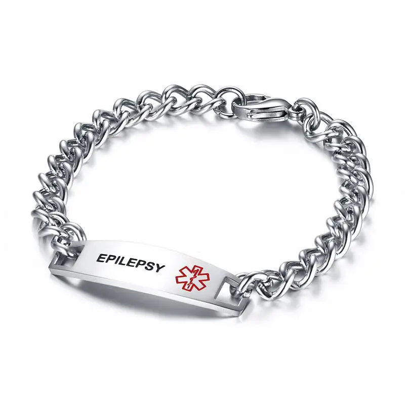 Medical Bracelet Men Stainless Steel Chain Titanium Tag Bracelet DIABETES EPILEPSY WARFARIN PACEMAKER Bracelet Factory Wholesale