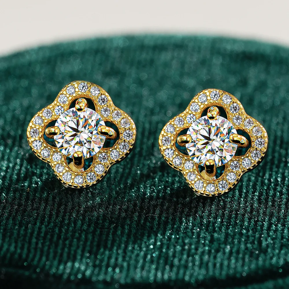 

Серьги Lucky Clover из 18-каратного золота, инкрустированные муассанитом, роскошные классические серьги высокого класса с платиновым бриллиантом PT950