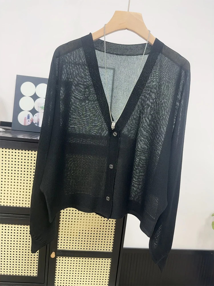 

High Quality Summer Short Ice Silk Knitted Cardigan Top for Women's New Style Outerwear Shawl Long Sleeved Sun Protection Shirt