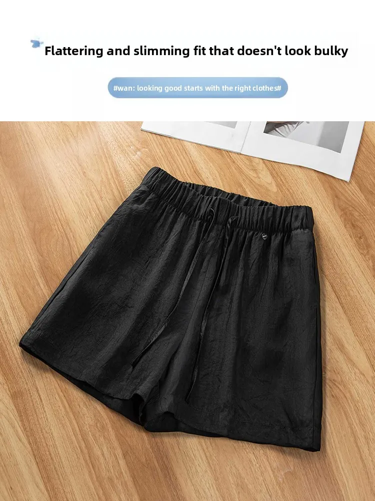 

Acetate Satin Ice Silk Casual Shorts Women Summer Thin High Waist Wide Leg Pants Comfortable Loose Fit High Waist Shorts