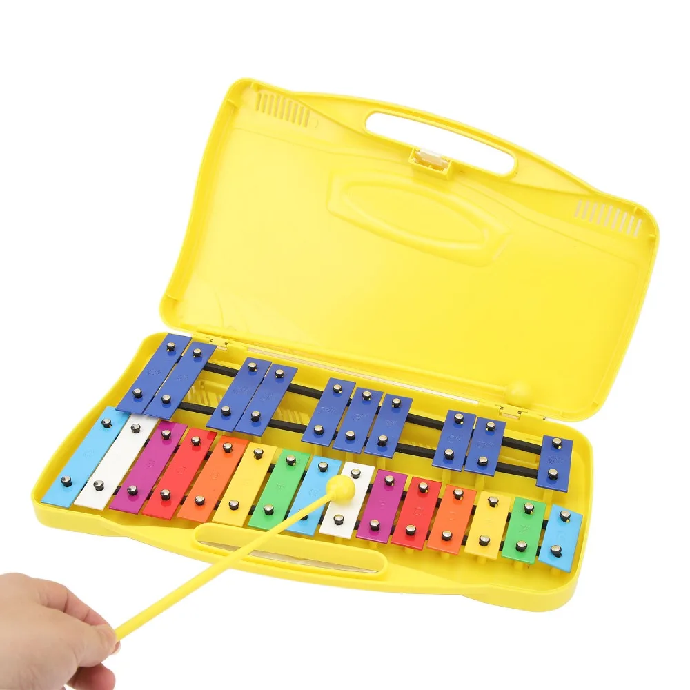 Durable 25 Notes Musical Xylophone ABS+Metal Yellow Percussion Instrument Metal Keys Xylophone For Music Lover