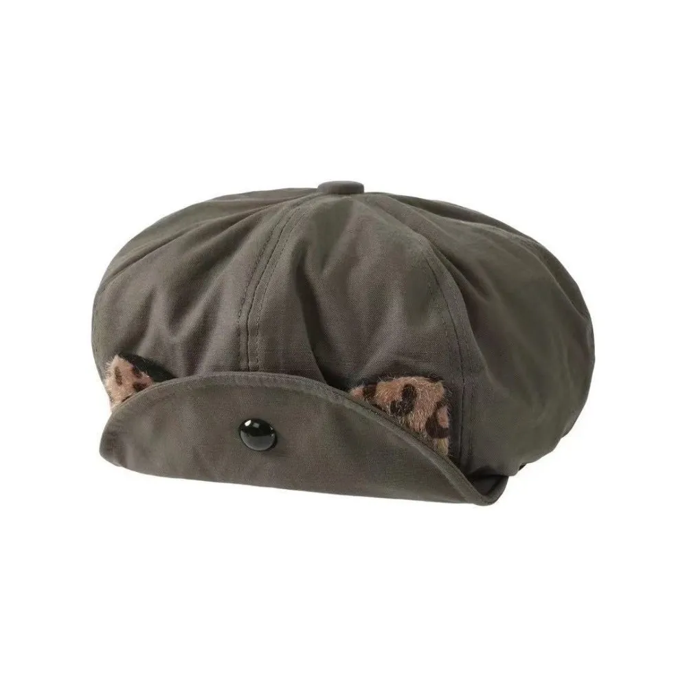 Topi Baret Vintage Bergaya Y2k dengan Telinga Kucing, Topi Baret Pelukis dengan Pinggiran Terbalik, Topi Beanie Leopard Serbaguna untuk Musim Panas dan Gugur