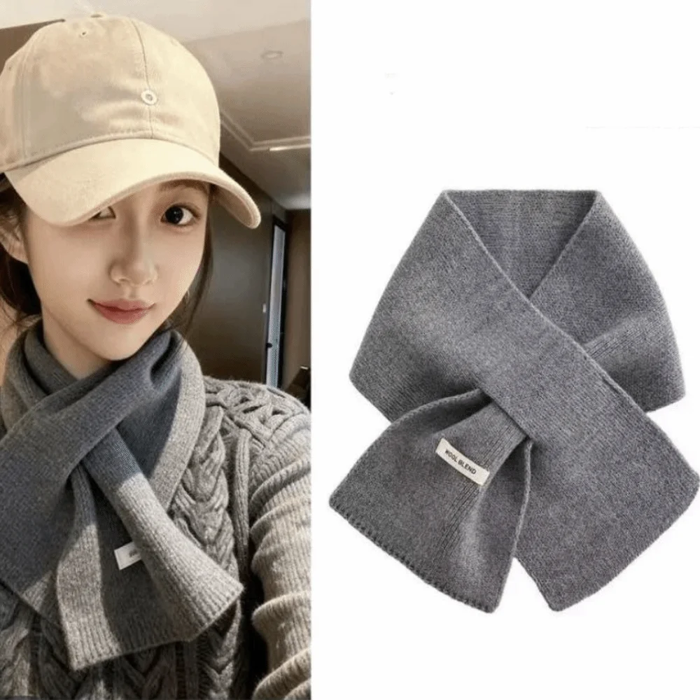 Solid Color Cross Neck Warmer Windproof Minimalist Wool Knitted Scarf Cold Protection Thickened Women Winter Neckerchief Couple