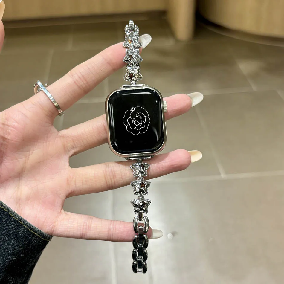 سوار مجوهرات فاخر من الزركون على شكل نجمة لساعة Apple Watch UItra 10 9 8 7 6 5 4 3 2 SE Band iWatch Series 41 مم 42 مم 40 مم 38 مم 49 مم 45 مم 44 مم 46 مم سوار نحاسي