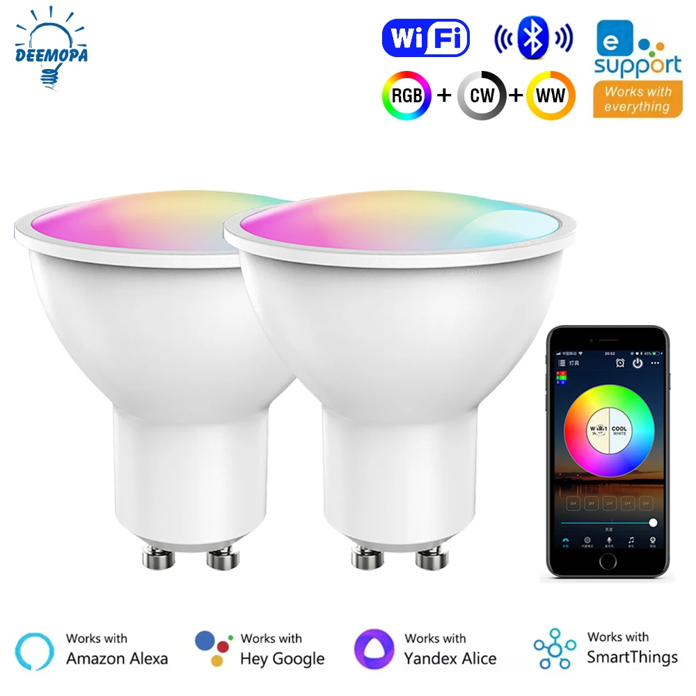 1-10cs Smart GU10 LED Bulbs Dimmable Color Changing 110V 220V RGB LED Bulb Works With Alexa Adjustable 16 Million Color