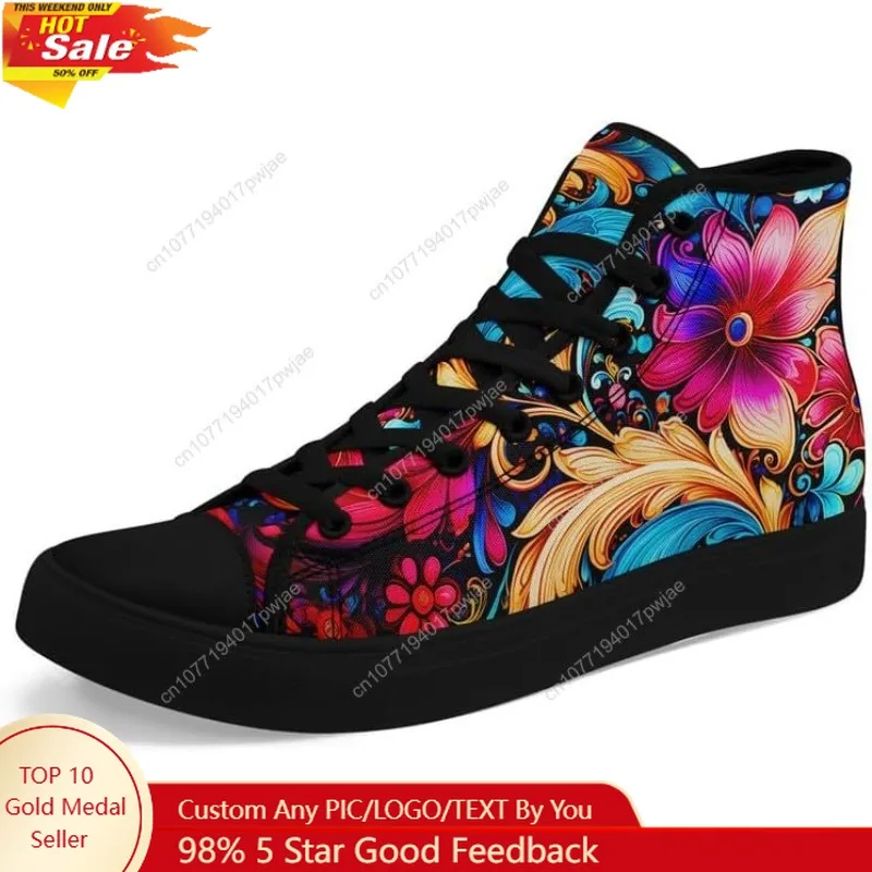

Women's High Top Canvas Sneakers Psychedelic Floral Swirl Print Retro Casual Skate Shoes for Streetwear Fashion Walking Shoes