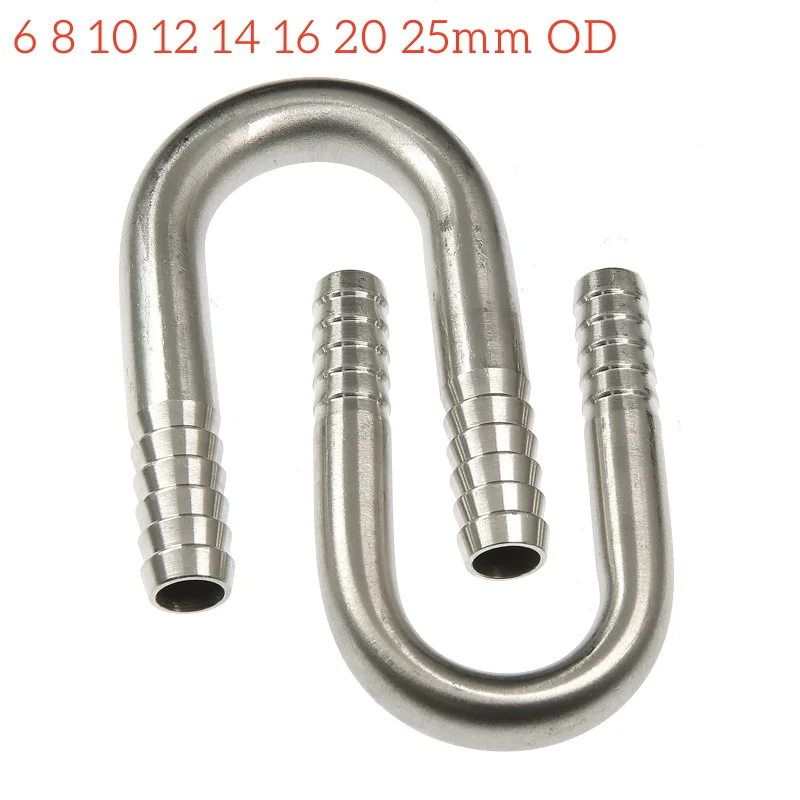 6 8 10 12 14 16 18 20 25mm Hose Barb OD 304 Stainless Steel U shaped Pipe Fitting Connector