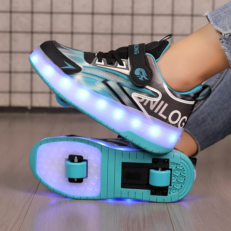 

Boys' Invisible Retractable 4-Wheel Heelys & Girls' 2-Wheel Roller Shoes (Kids' Style)