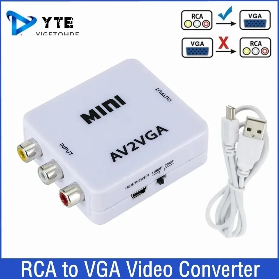 

YIGETOHDE HD 1080P Mini Video Convertor RCA AV to VGA Video Converter Conversor With 3.5Mm Audio AV2VGA / CVBS+Audio To PC HDTV