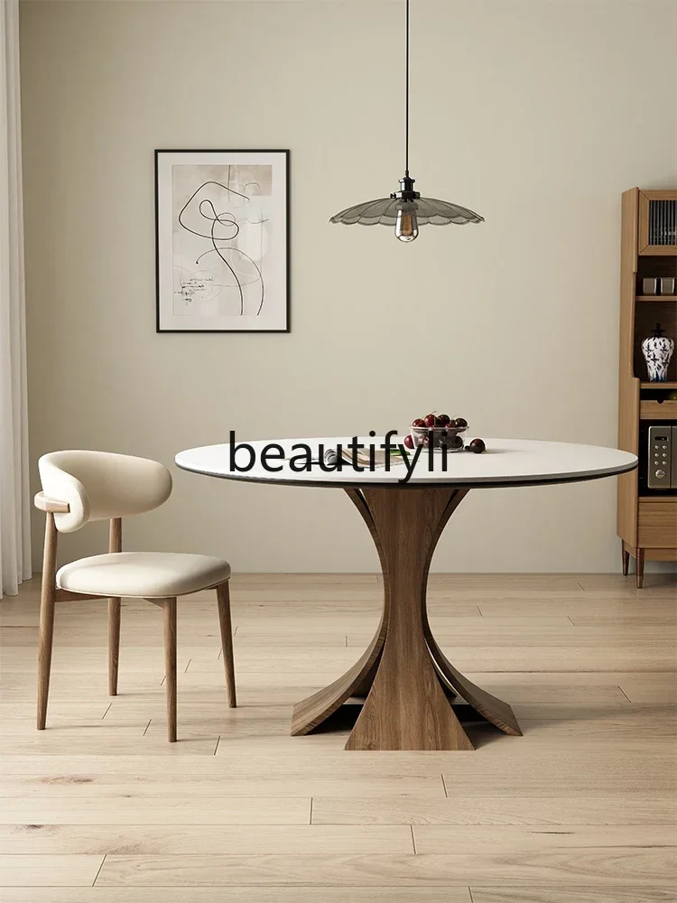 

ss CPure white rock slab round dining table modern household small apartment simple restaurant dining table