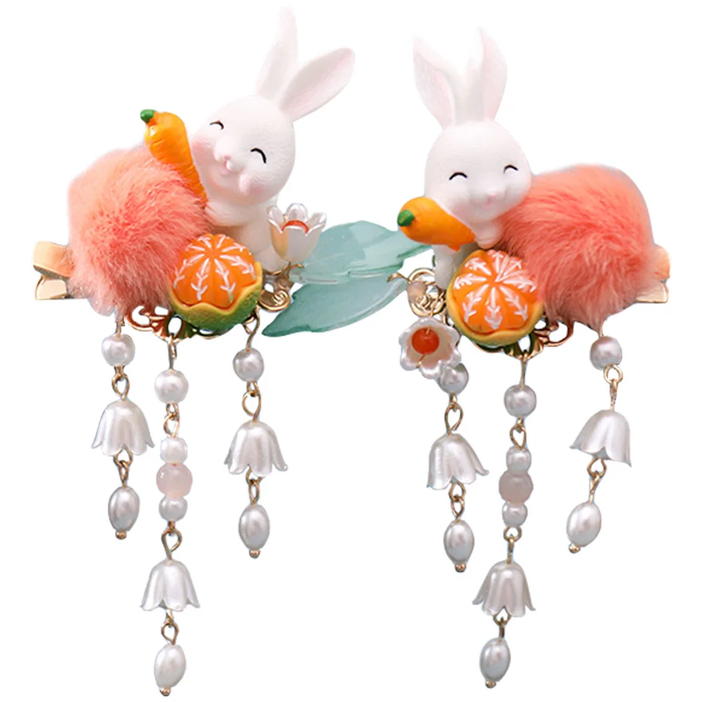 2 Stuks Bunny Haarspeldjes Chinese Stijl Konijn Haarspeldjes Dangle Kwastje Haarspeld voor Vrouwen Cosplay Bruiloft