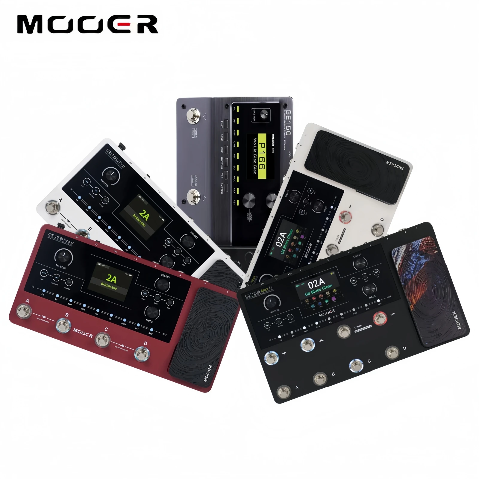 MOOER GE150/GE150 Pro/GE150 Pro Li/GE150 MAX/GE150 MAX Li Guitar Amp Modelling Multi Effects Pedal 9Hr Battery 4 Footswitches IR