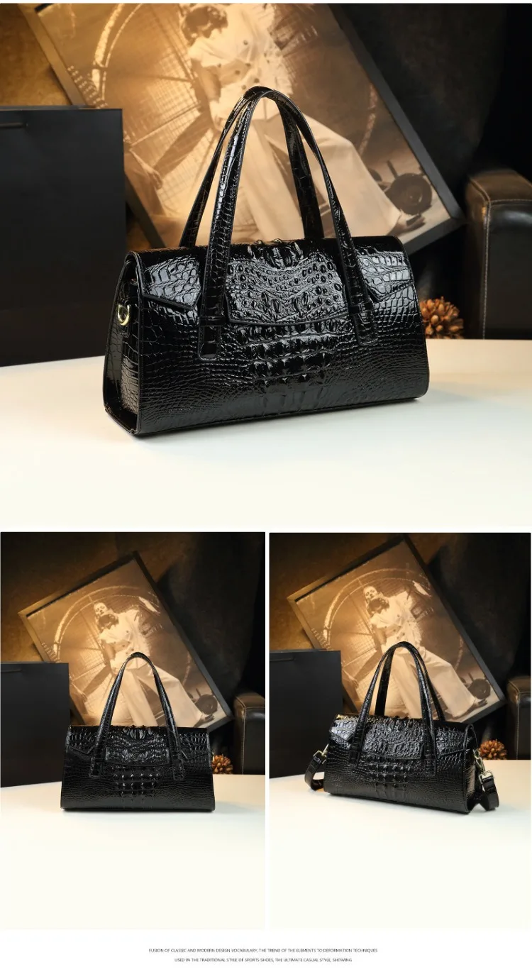 Damentasche mit Krokodilmuster 2026 Neuer Stil Messenger-Tasche Hochwertige Boston Pillow Bag Luxuriöse Leder-Schultertasche – Detail 15