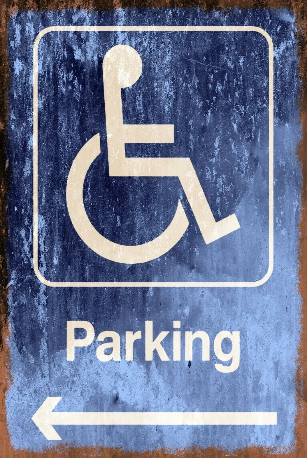 Disabled Parking to Left Blue Metal Sign Iron Plate Wall Metal Stickers for Bar Room Man Cave