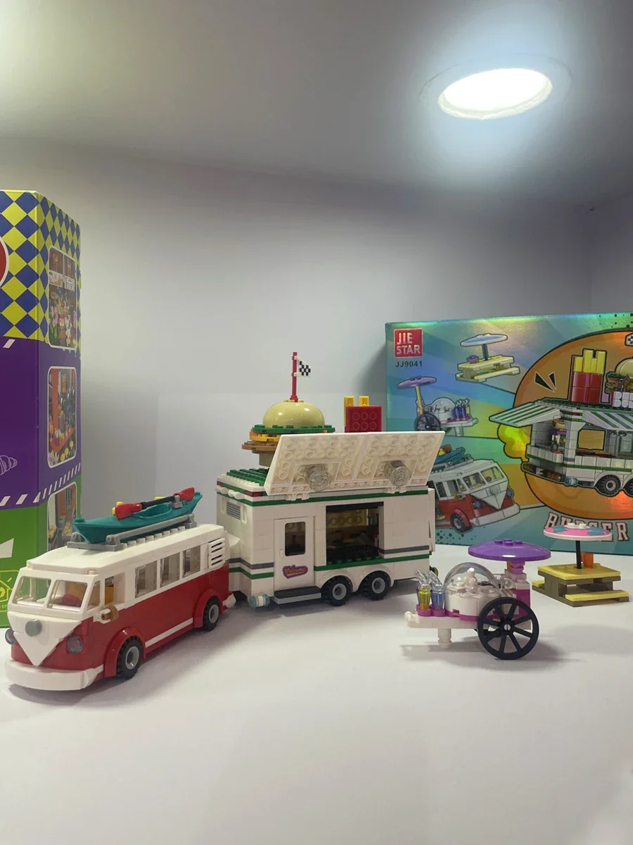 Ideeën Burger Joint Van Vrachtwagen Voertuig Bouwsteen Caravan Trailer Transport Auto Bakstenen Model Speelgoed Voor Kinderen Gift - afbeelding 2