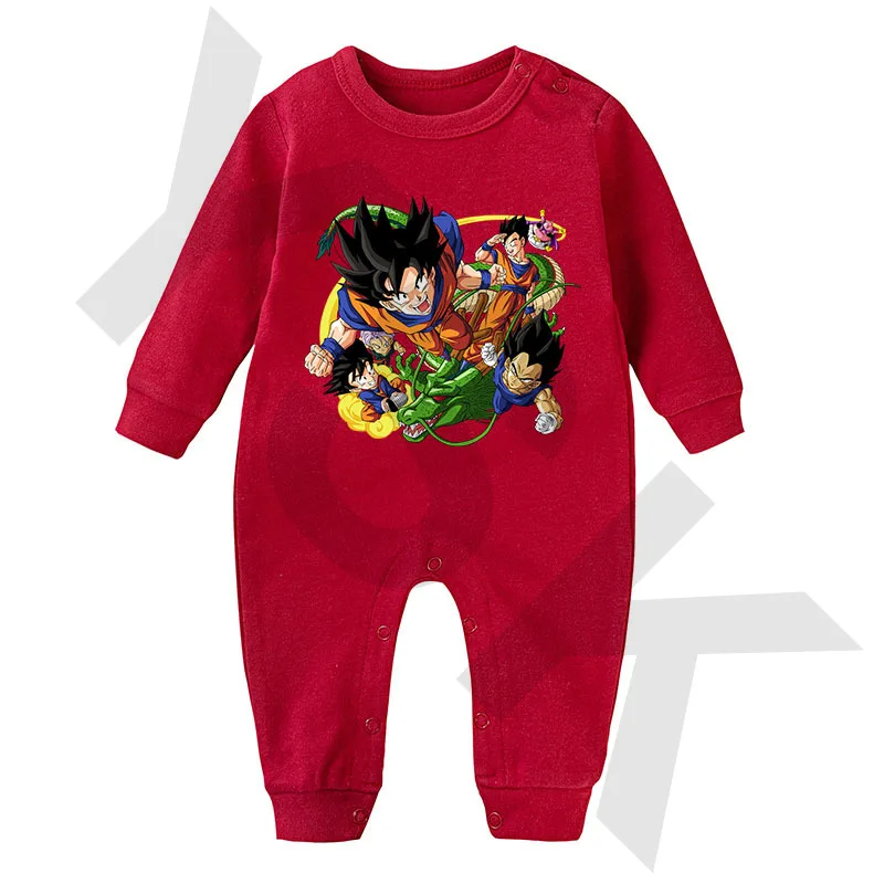 Infant Jumpsuit 0-2 Years Old Baby Khaki Cartoon Pattern Dragon Ball Printing Trendy Long-sleeved Crawling Suit Gift