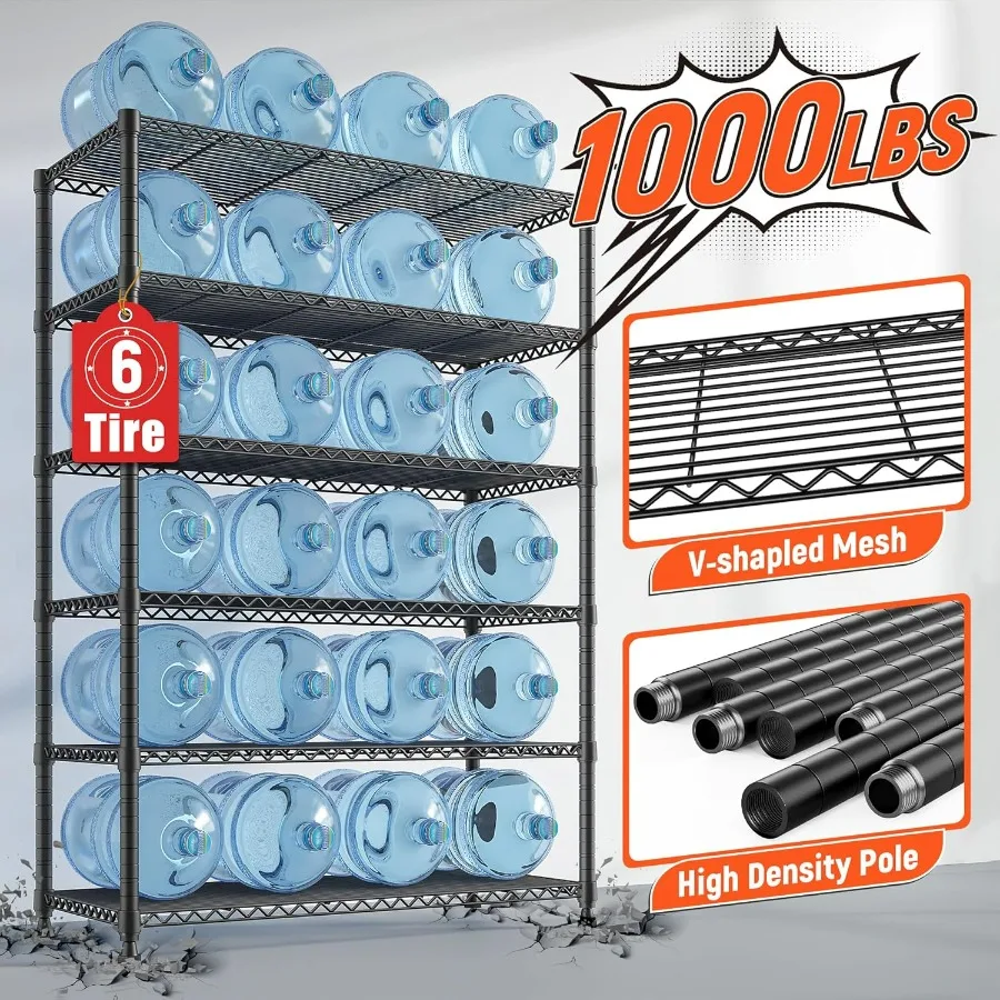 75 H Metal Shelving 6 Tier Storage Shelf Adjustable Kitchen Shelf Wire Shelving Unit Detachable Storage Rack for Kitchen Laundr