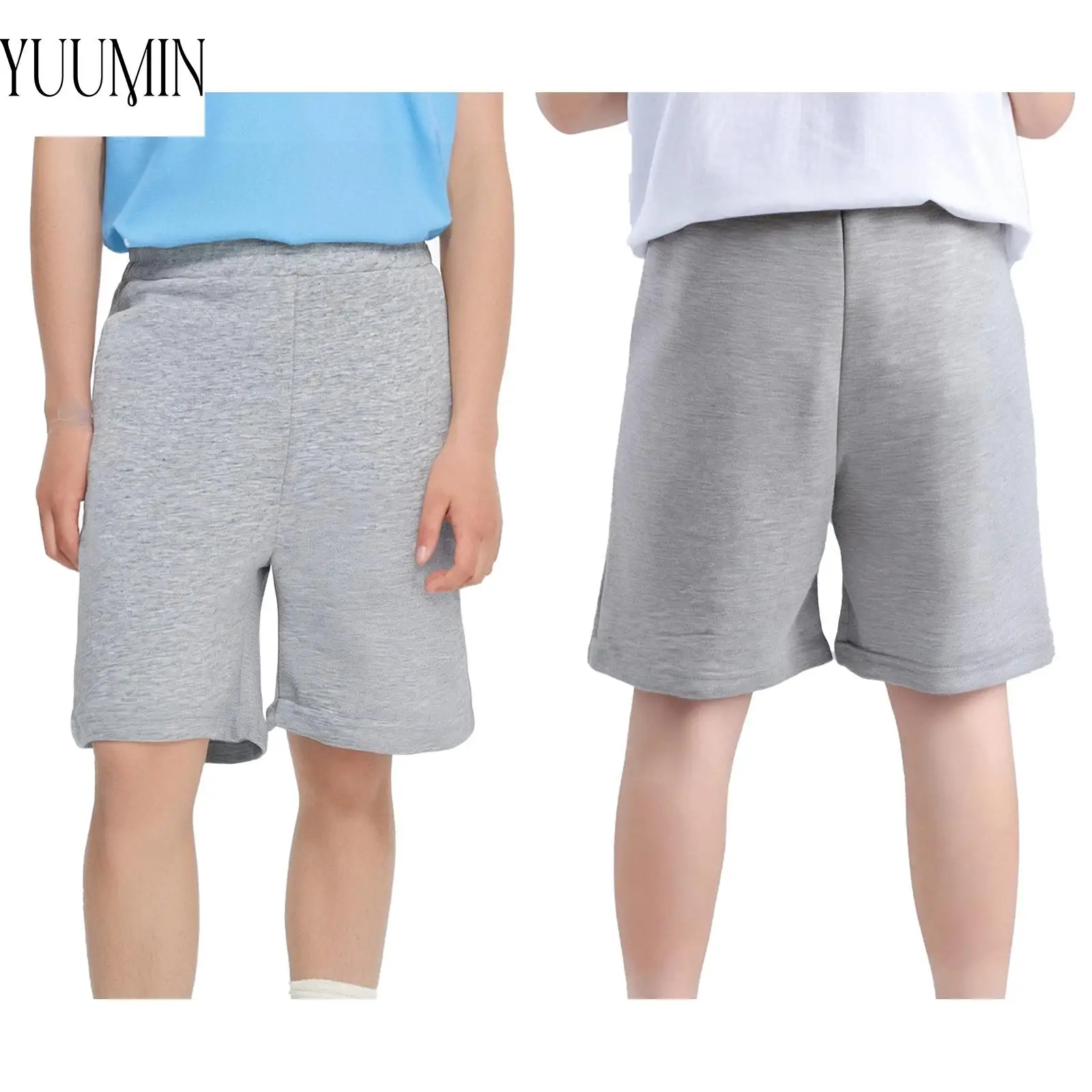 

Kids Boys Basketball Running Short Pants Elastic Waistband Knee Length Solid Color Shorts with Pockets for School Sports Workout