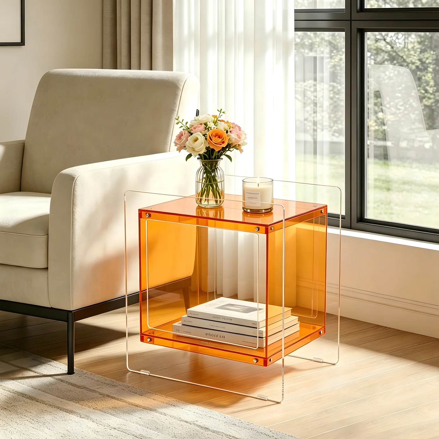 Modern Square Acrylic End Side Table Multi Color Accent Nightstand Small Bedside Table Bedroom Home Decor Furniture