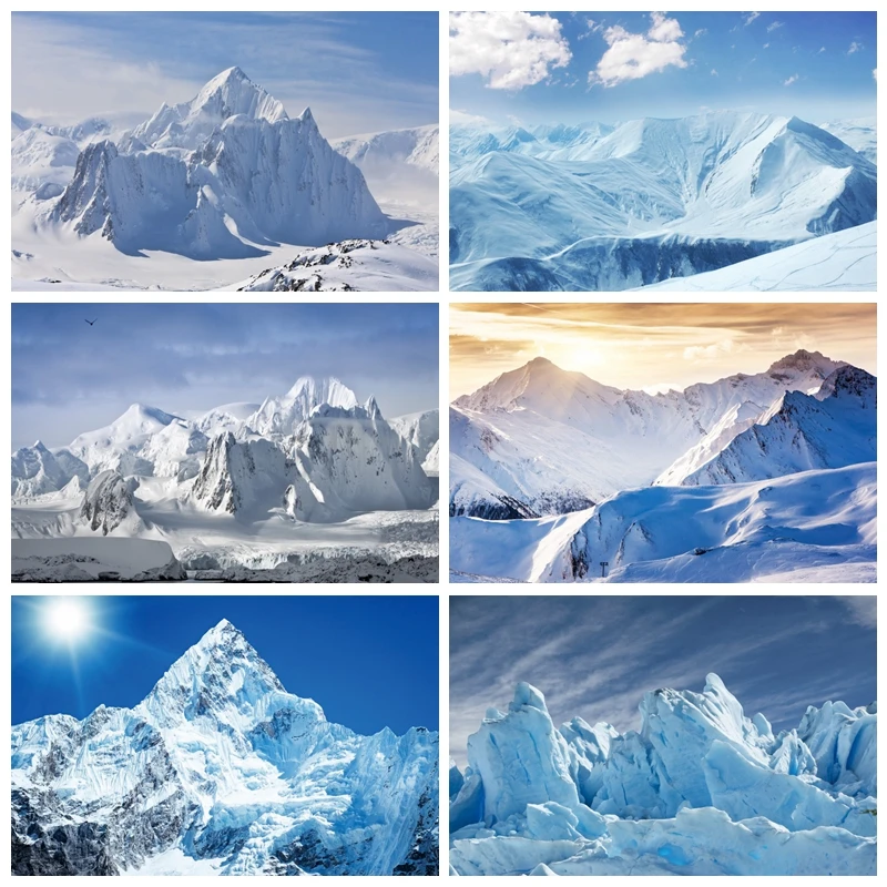 

Antarctic Snow Mountains Backdrop Photography Winter Landscape Party Decor Background Baby Photo Photographic Studio Shoot Props