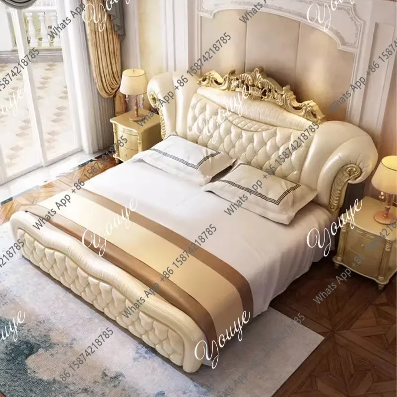 

N63 Pretty European Double Bed Tall Headboard Elegant Luxury Bedroom Frame Bed King Headboards Sets Camas Matrimonial Furniture