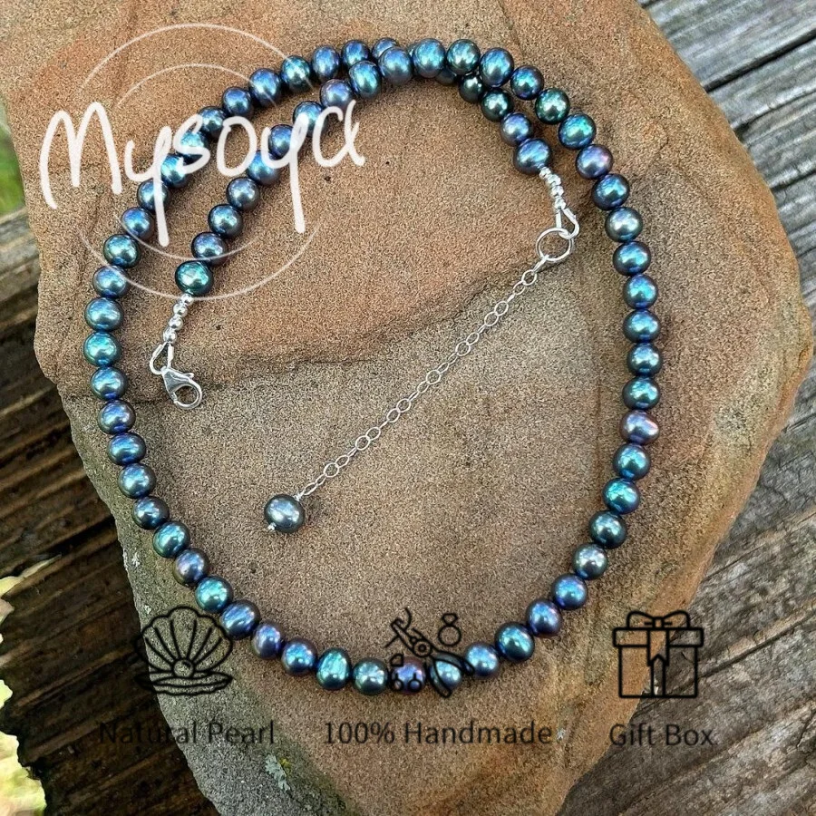 

MYSOYA 6-7mm Natural Black Freshwater Pearl Necklace For Women And Men With Gift Box Birthday Wedding Anniversary Jewelry Gift