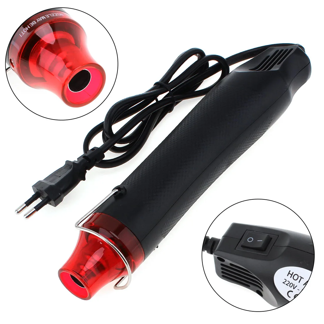 220V 300W Diy Using Heat Gun Electric Tool for Heating DIY Accessories and EU Plug with Shrink Plastic, and Black Surface