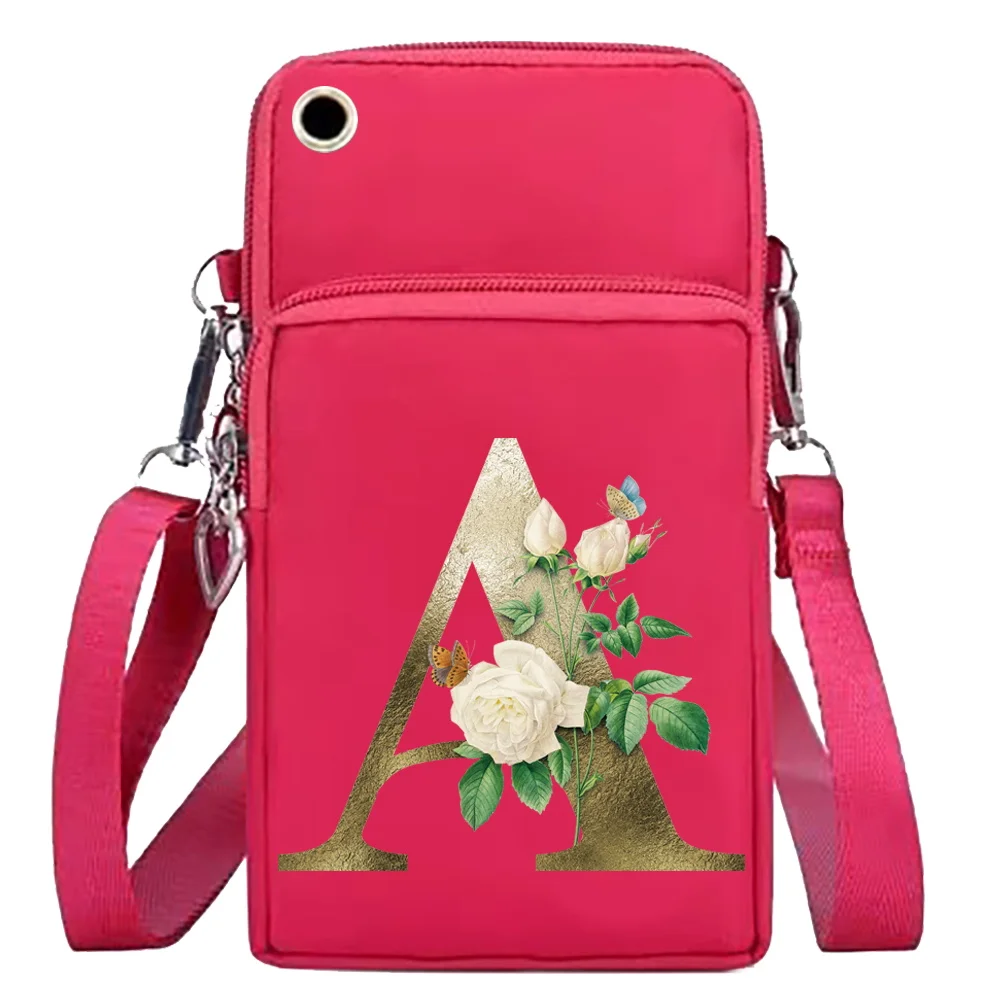 Mobile Phone Bag Women Shoulder Bags Wallet Arm Pack for Apple/Huawei/Xiaomi Cell Phone Pouch Golden Flower Print Wrist Packet