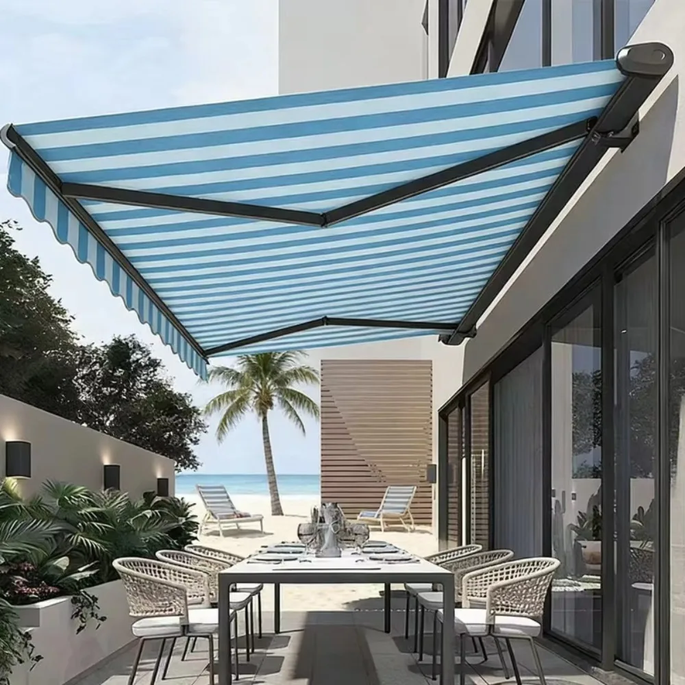 Custom Size Luxury Electric Retractable Awning Full Cassette Wind‑Resistant Motorized Canopy For Outdoor Application