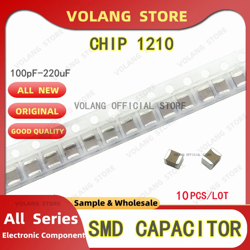 100pcs/LOT 1210SMD Chip Multilayer Ceramic Capacitor100pF - 220uF 330pF2.2N 1NF 68n 33n 47n 0.1uF 1uF 2.2uF 4.7u 150u 47uF 220uF