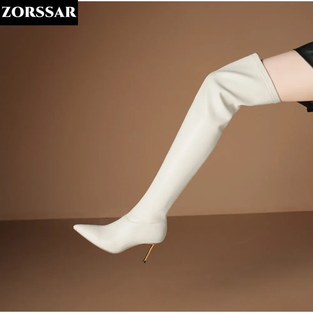 

White Sexy Over The Knee Boots For Women High Heels Shoes Ladies Thigh High Boots 2024 Winter Big Size 46 Long Boots Female Shoe