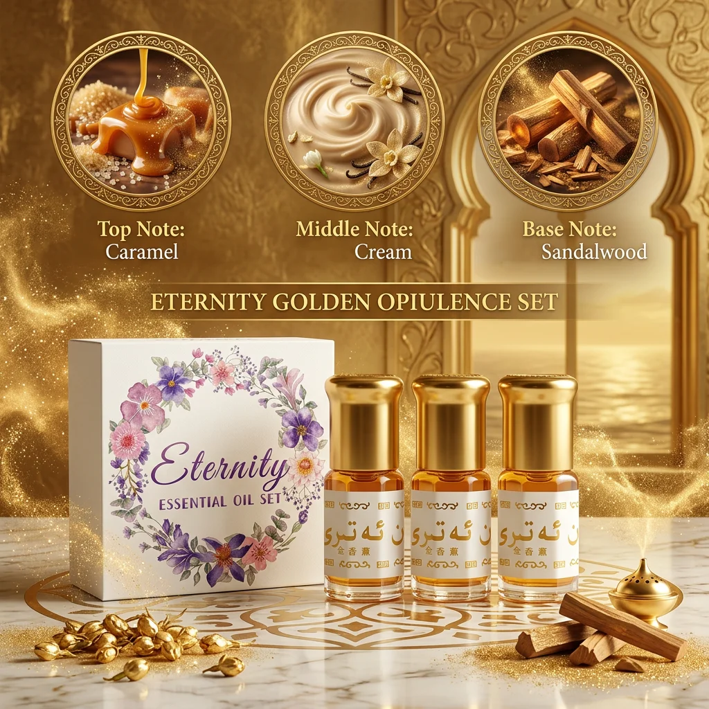 Luxurious Gift Box Essential Oil Set, 3Pcs/Box, Golden Design, Enhances Luck, Attracts Wealth, Brings Good Fortune, Improves Good Luck, Valentine's Day Graduation Gift, Mother's Day Wedding Favor, Unisex Style, Premium Gift, Elegant Packaging, New Formula and Design, the Best Gift for Family and Friends!