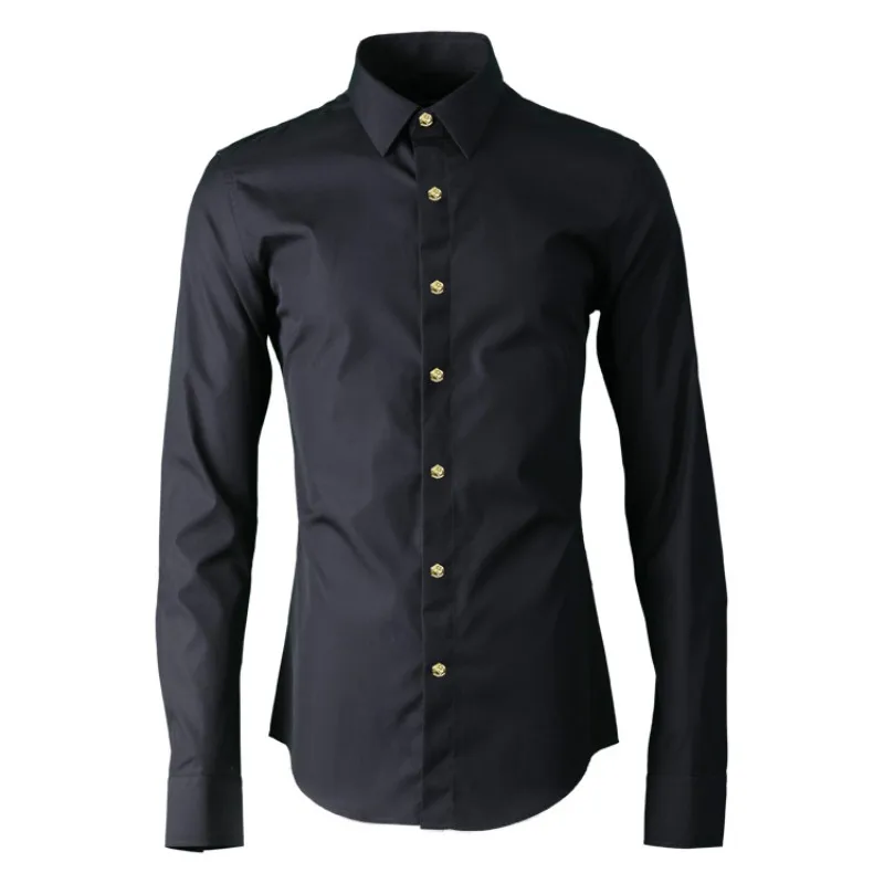 Luxury Rose Button Shirt Men High Quality Solid Color Long Sleeved Shirt Business Casual Banquet Party Dress Shirt Streetwear