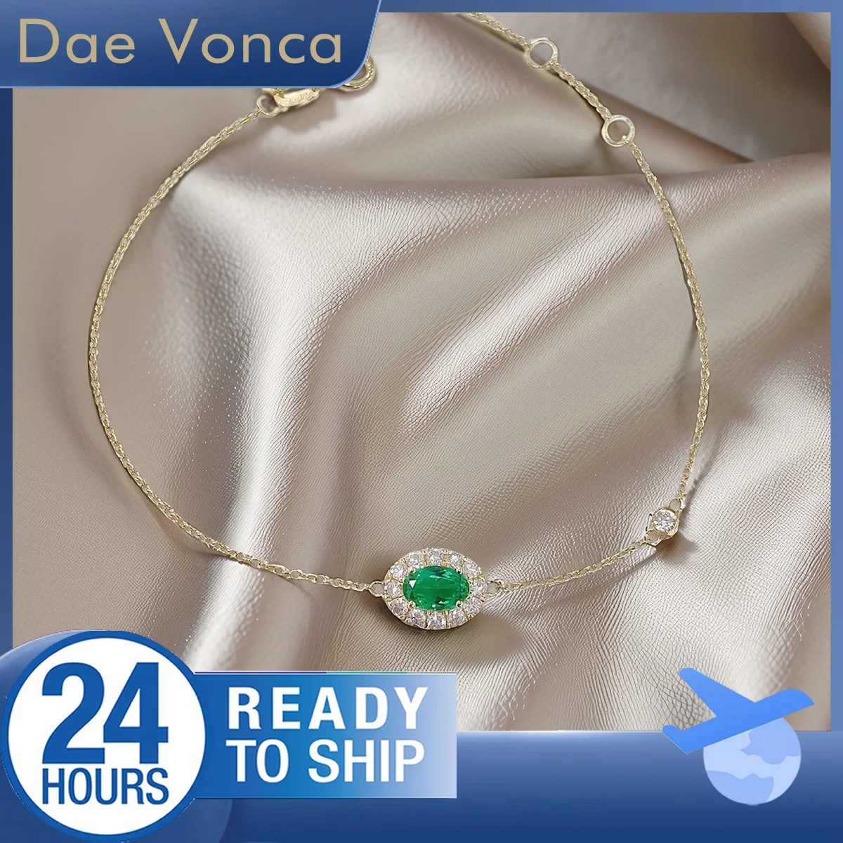 18K Yellow Gold Oval Lab Grown Emerald Bracelet Center Stone 0.45ct Halo Style Lab Grown Emerald Bracelet Fine Jewelry for Women
