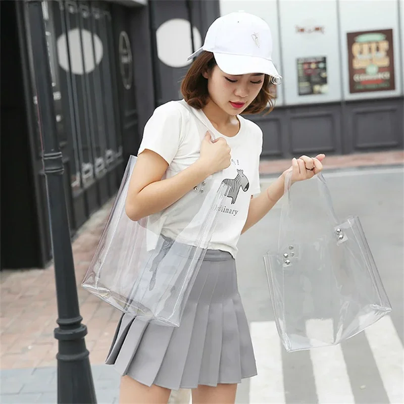 

Hot Sale Transparent PVC Handbag Hologram beach Shoulder bag Women Personality Jelly Tote Female Fashion Plastic Clear Bag Funny