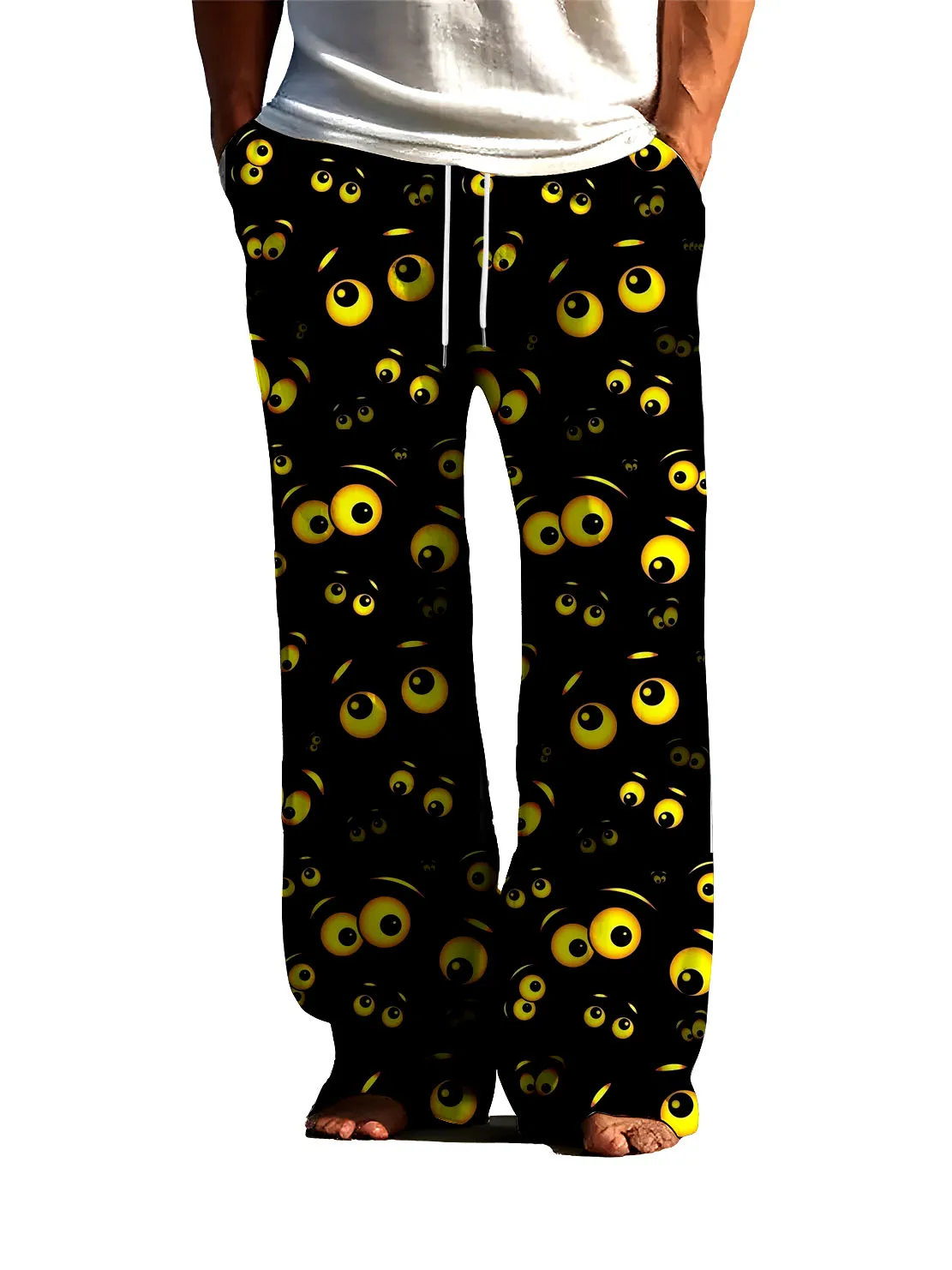 

Spring Autumn Street Trendy Men's Pants with Large Eye Pattern 3D Digital Printing,Thin Casual Pants Quick Drying and Non Fading