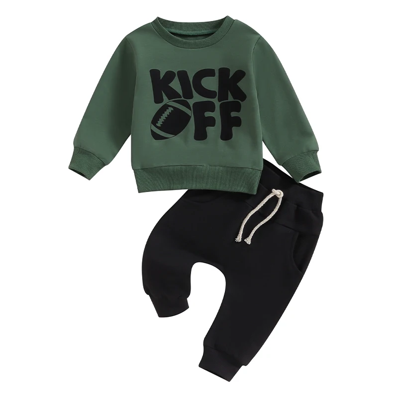 Baby Boy Fall Outfits Classic Long Sleeve Football Letter Print Sweatshirt Pants Set Toddler Clothes