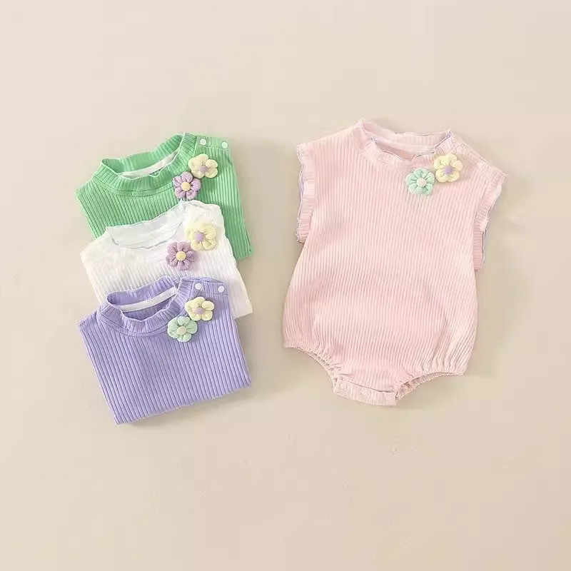 

Летние безрукавные комбинезоны-боди Somenie для девочек, детская одежда, очаровательные ромперы с цветочным принтом и круглым вырезом, в полоску