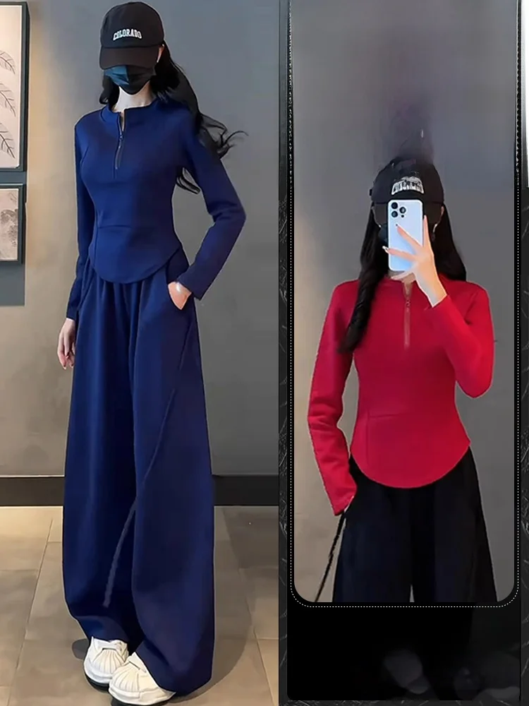 

Long Sve Women's Faion Set Casual Sle High Waist Wide Leg Pants Breathable Spring Autumn New Sle Slimming Anti-Aging